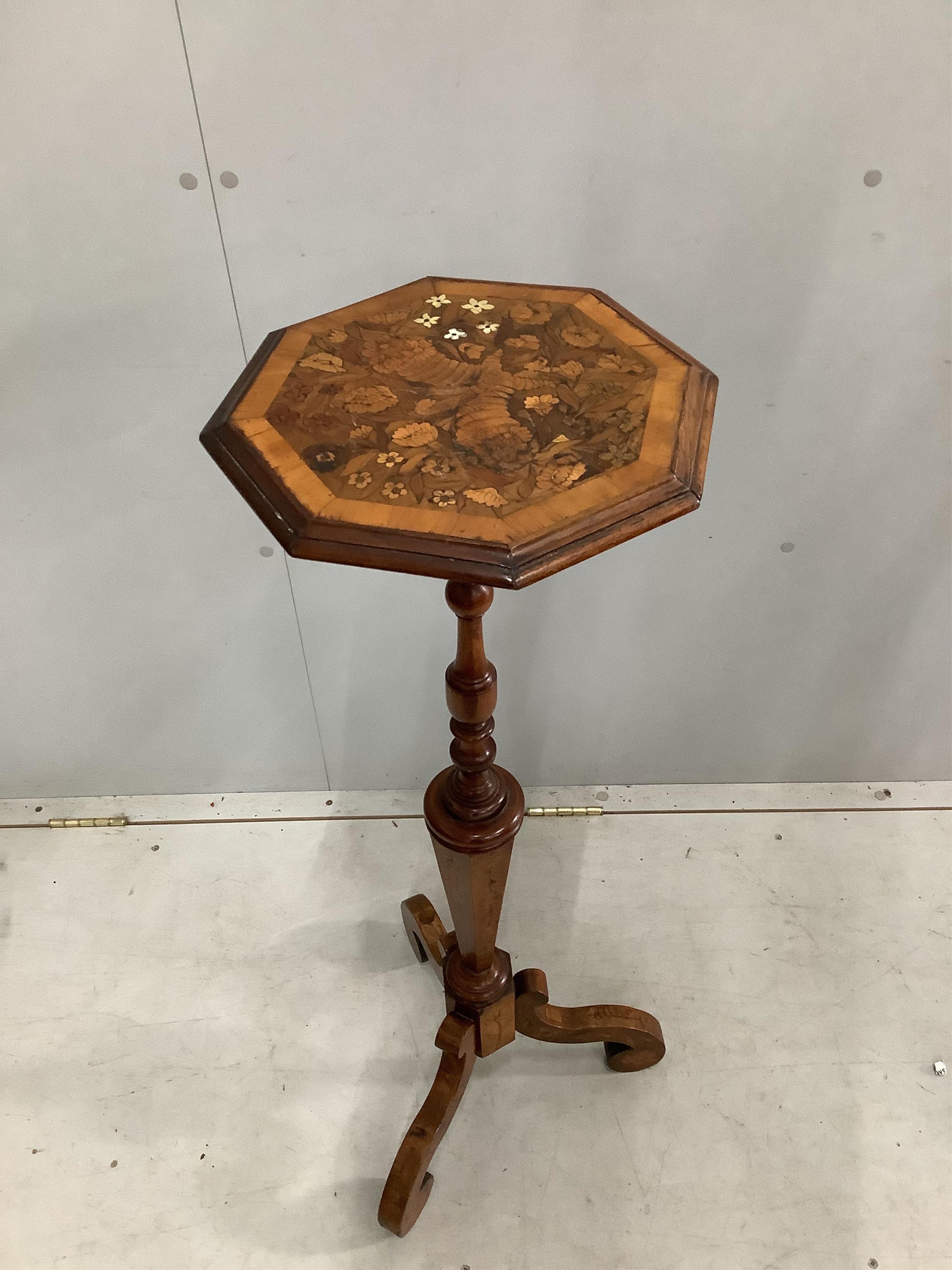 A 19th century Dutch floral marquetry inlaid walnut torchere, height 96cm